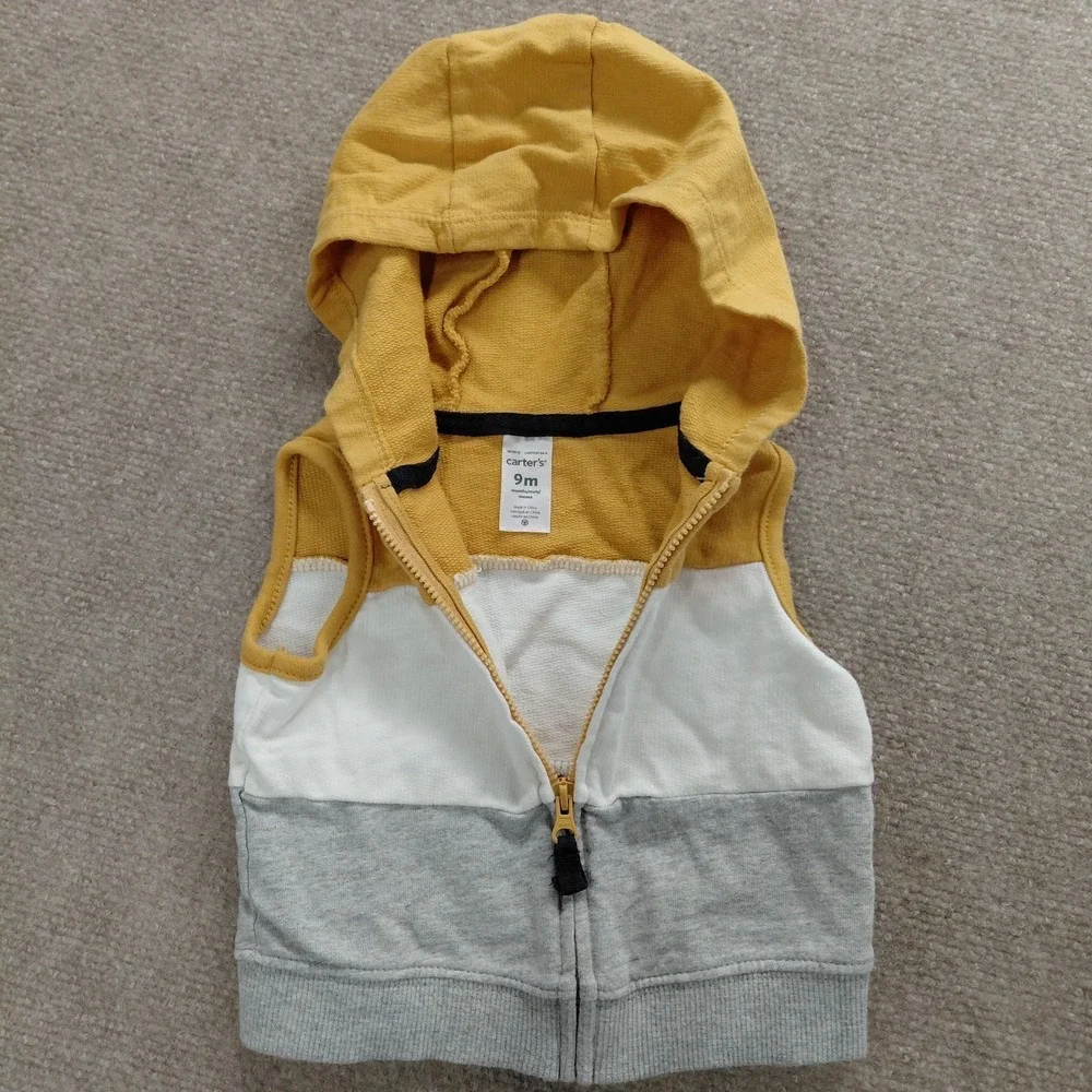 Carters Hooded‎ Lightweight Cotton Sleeveless Vest Boys Size 9 Months Baby